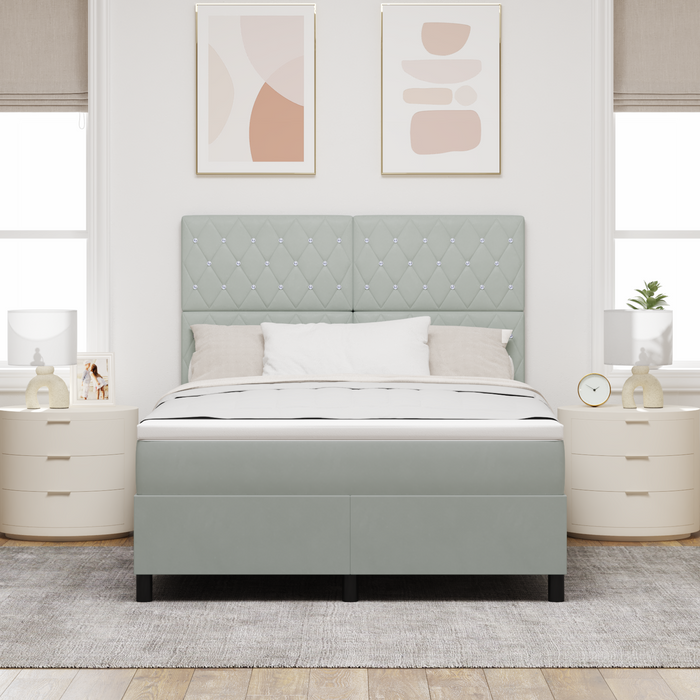 Pat box spring cu saltea, gri deschis, 140x200 cm, catifea - WALTI WALTI