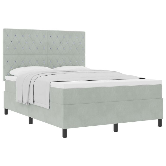Pat box spring cu saltea, gri deschis, 140x200 cm, catifea - WALTI WALTI