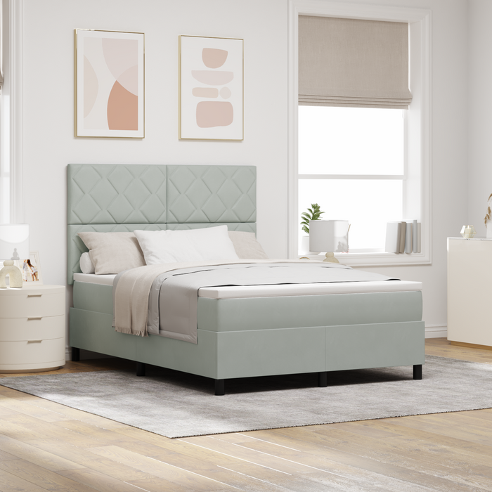 Pat box spring cu saltea, gri deschis, 140x190 cm, catifea - WALTI WALTI