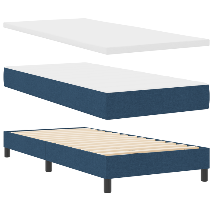 Patchwork Box Spring cu Saltea Albastră 100x200 cm din Țesătură - WALTI WALTI