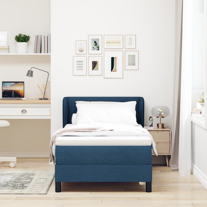Pat box spring cu saltea, albastru, 100x200 cm, textil - WALTI WALTI