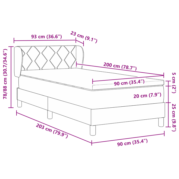 Pat box spring cu saltea, maro închis, 90x200 cm, textil - WALTI WALTI