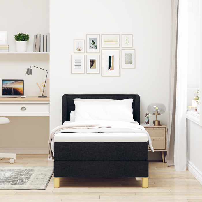 Pat cu arcuri și saltea vidaXL Negru 90x200 cm Textil - WALTI WALTI