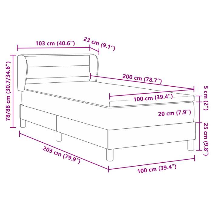 Pat box spring cu saltea, crem, 100x200 cm, textil - WALTI WALTI