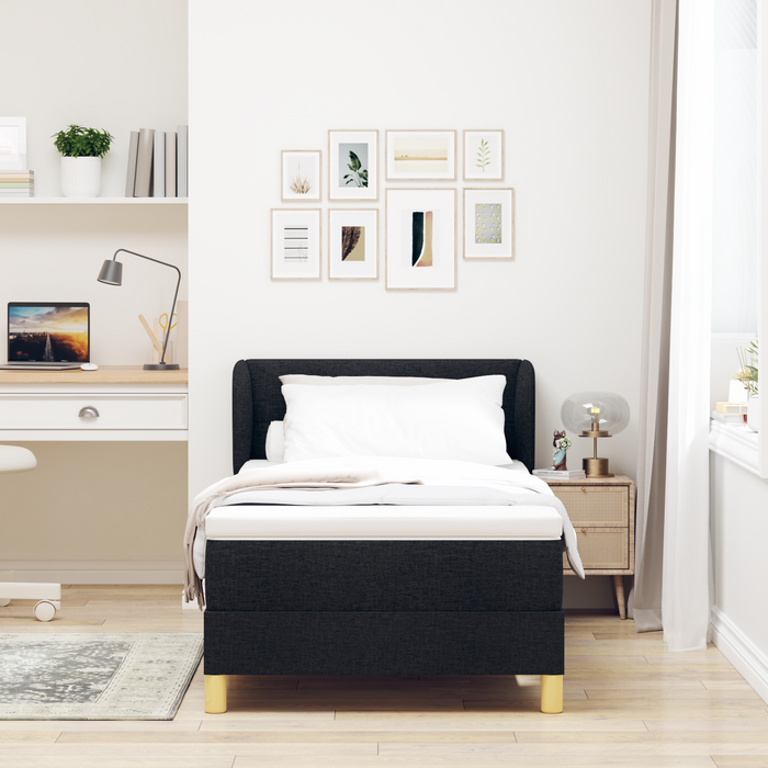Pat box spring cu saltea, negru, 90x190 cm, textil - WALTI WALTI