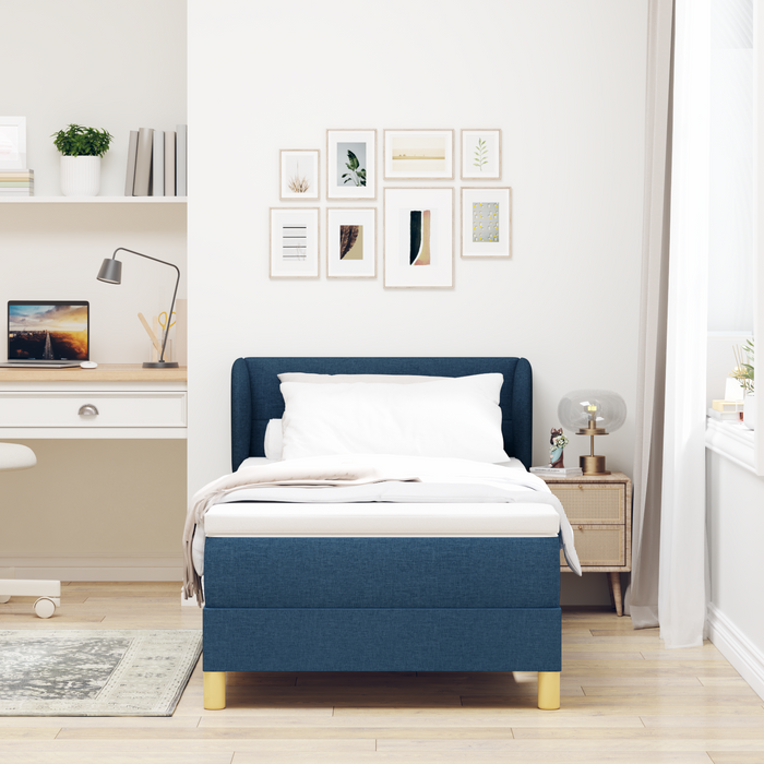 Pat box spring cu saltea, albastru, 100x200 cm, textil - WALTI WALTI