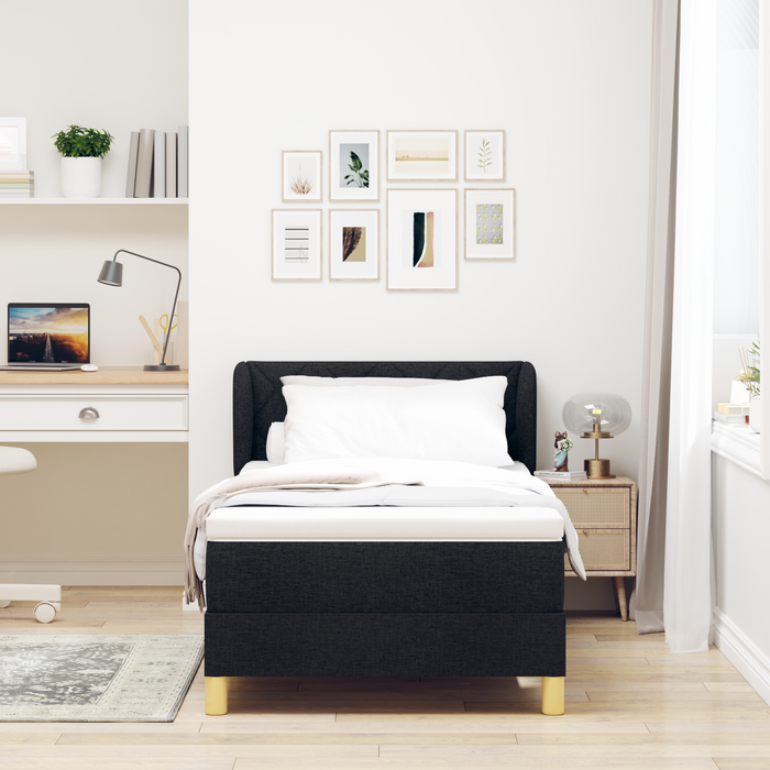 Pat box spring cu saltea, negru, 90x200 cm, textil - WALTI WALTI