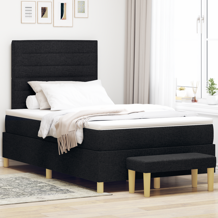 Pat cu arcuri cu saltea și bancă negru 120x190 cm țesătură - WALTI WALTI