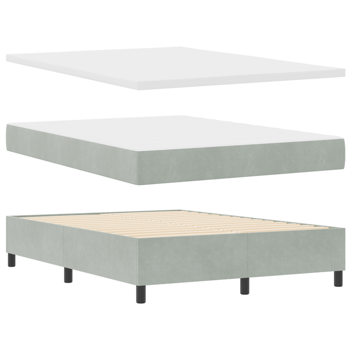 Pat Box Spring cu Saltea & Băncuță Gri Deschis 140x200 cm Catifea - WALTI WALTI