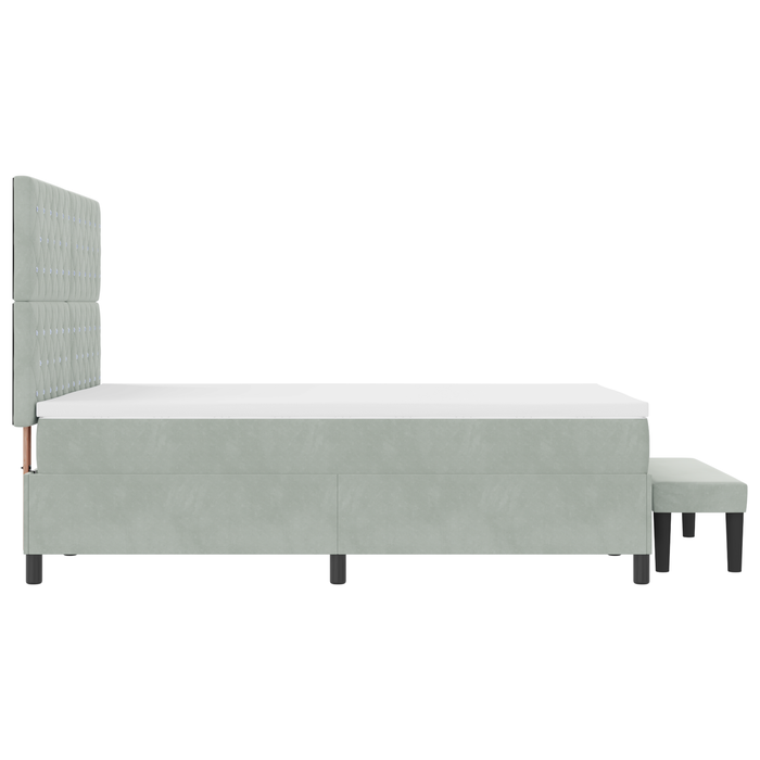 Pat Box Spring cu Saltea & Băncuță Gri Deschis 140x200 cm Catifea - WALTI WALTI