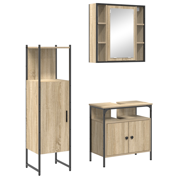 Set Mobilier Baie pe 3 Piese din Lemn Inginerizat Stejar Deschis - WALTI WALTI