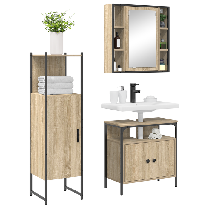 Set Mobilier Baie pe 3 Piese din Lemn Inginerizat Stejar Deschis - WALTI WALTI