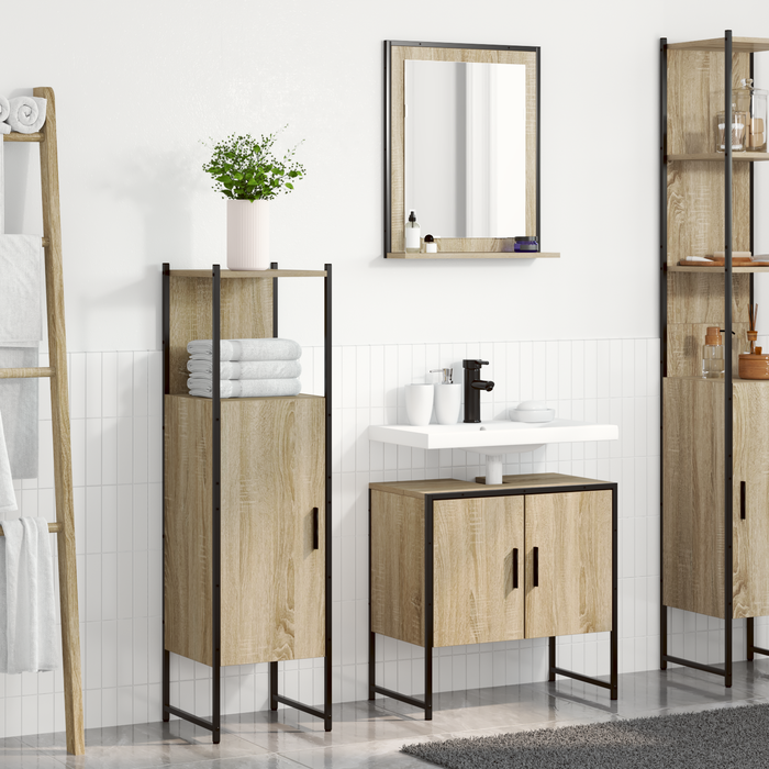 Set de mobilă baie vidaXL 3 Piese Stejar Sonoma Lemn Prelucrat - WALTI WALTI