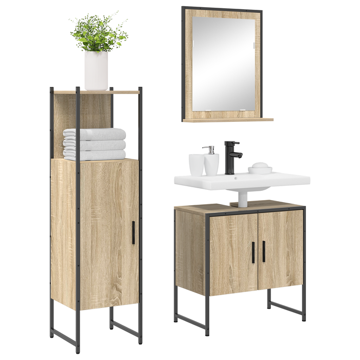 Set de mobilă baie vidaXL 3 Piese Stejar Sonoma Lemn Prelucrat - WALTI WALTI