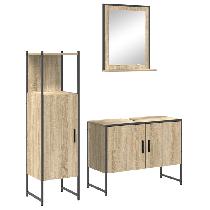 Set Mobilier Baie vidaXL 3 Piese Stejar deschis Lemn procesat - WALTI WALTI