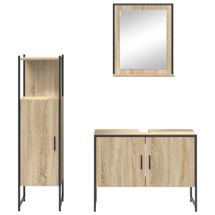 Set Mobilier Baie vidaXL 3 Piese Stejar deschis Lemn procesat - WALTI WALTI