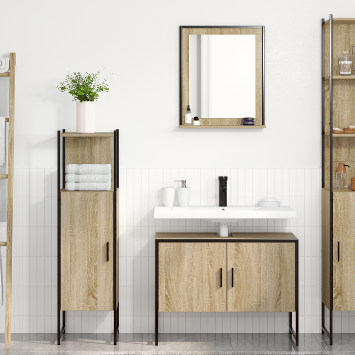 Set Mobilier Baie vidaXL 3 Piese Stejar deschis Lemn procesat - WALTI WALTI