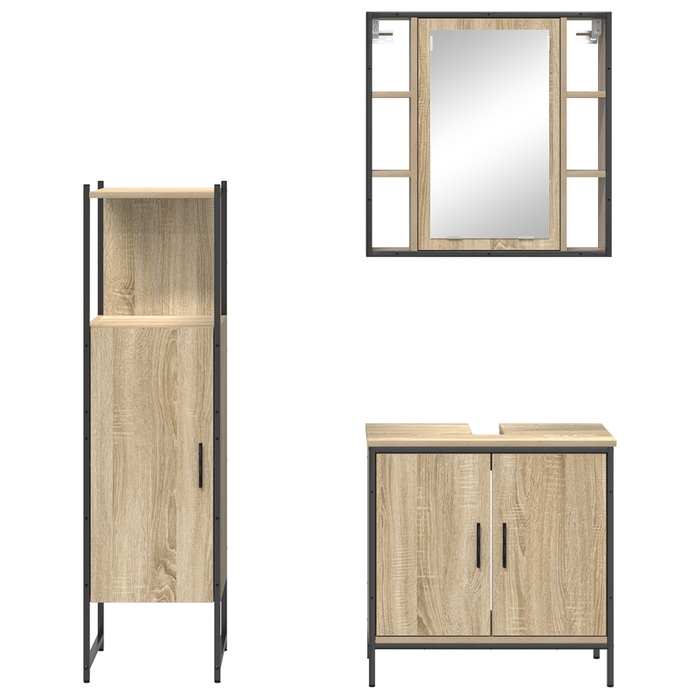 Set de mobilă pentru baie 3 piese Stejar Sonoma LEMN inginerie - WALTI WALTI