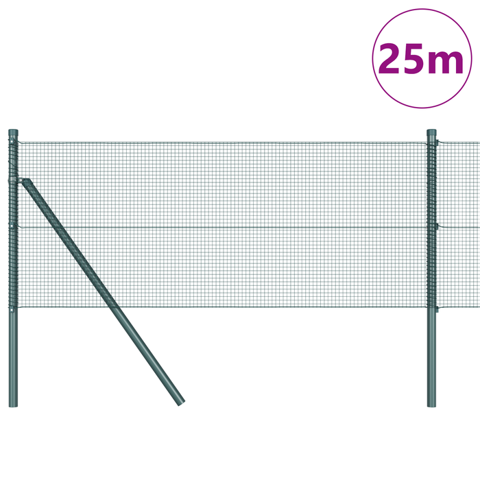 Împrejmuire din Sârmă Sudată cu 13 Stâlpi Verde 0.5x25 m Oțel - WALTI WALTI