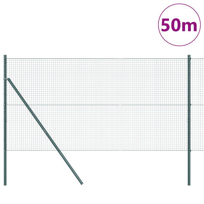 Gard cu Plasă Sudată cu 13 Stâlpi Verde 1.4 x 50 m Oțel - WALTI WALTI