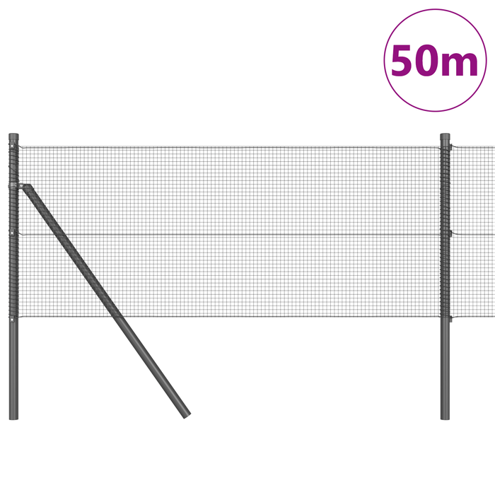 Gard din Sârmă Sudată cu 13 Stâlpi Gri 0.5x50 m Oțel - WALTI WALTI