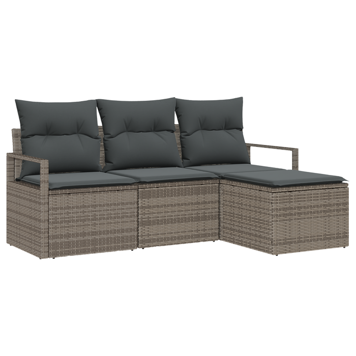 Set de Canapele de Gradina vidaXL 4 Piese cu Perne Gri din Ratan Poliester - WALTI WALTI