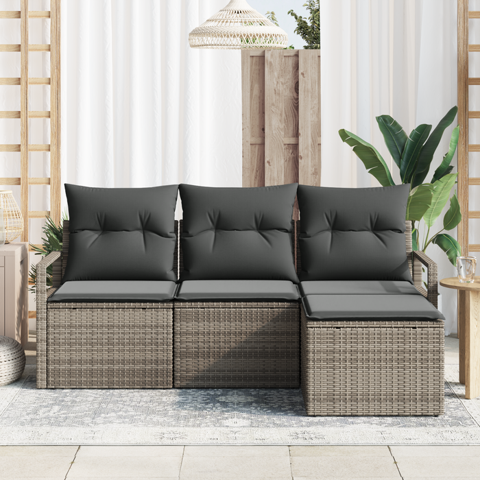 Set de Canapele de Gradina vidaXL 4 Piese cu Perne Gri din Ratan Poliester - WALTI WALTI