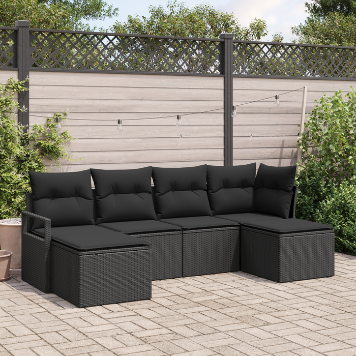 Set de canapea de grădină vidaXL cu 6 perne Ratan poliester negru - WALTI WALTI