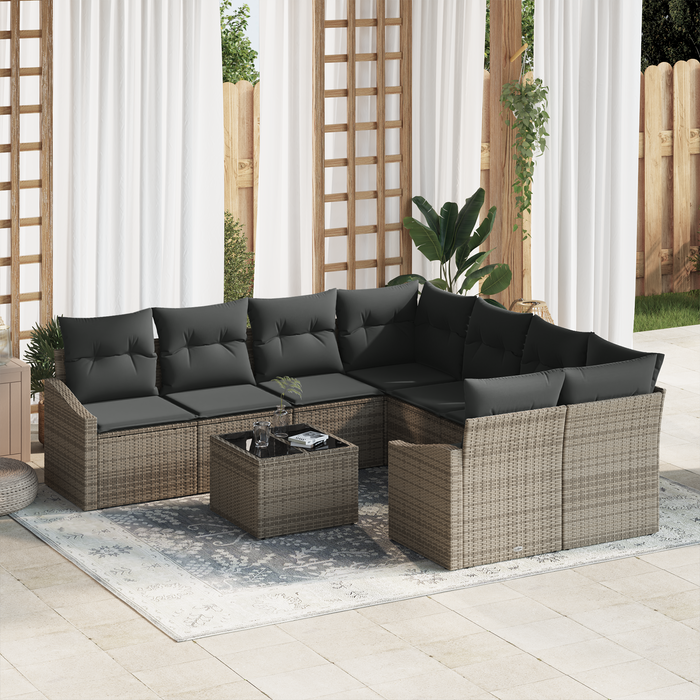 Set de Dining cu 9 Piese cu Perne Gri Ratan Polietilenic - WALTI WALTI