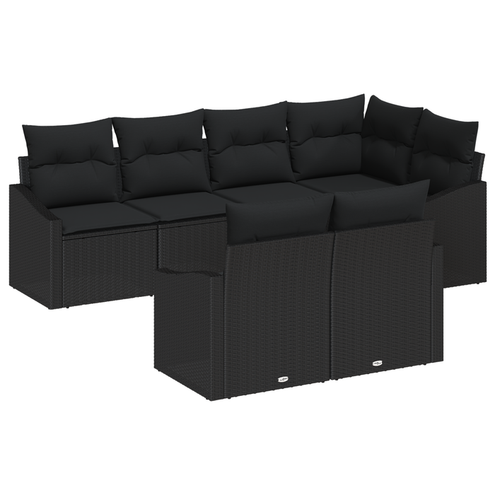 Set de dining pentru grădină cu 7 piese și perne, ratan poly negru - WALTI WALTI