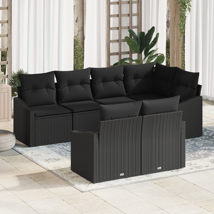 Set de dining pentru grădină cu 7 piese și perne, ratan poly negru - WALTI WALTI