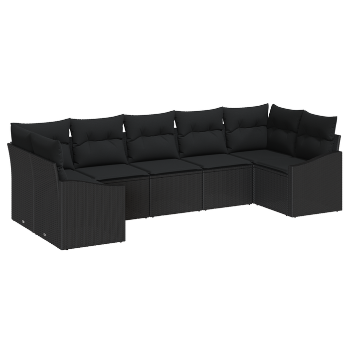 Set de dining pentru grădină din 7 piese cu perne, ratan negru - WALTI WALTI