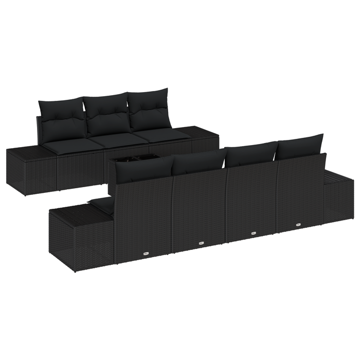 Set de sofa de grădină cu 8 piese și perne Negru Poliratan - WALTI WALTI