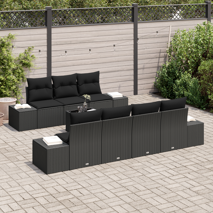 Set de sofa de grădină cu 8 piese și perne Negru Poliratan - WALTI WALTI