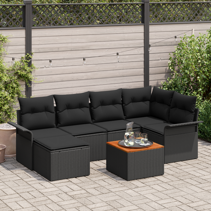 Set de sofa de grădină vidaXL 7 piese cu perne negru ratan poli acacia - WALTI WALTI