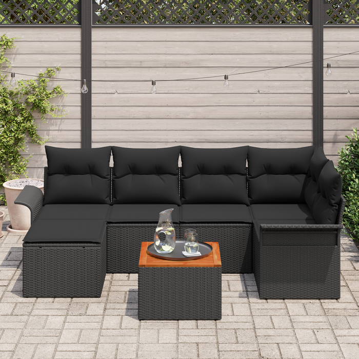 Set de sofa de grădină vidaXL 7 piese cu perne negru ratan poli acacia - WALTI WALTI
