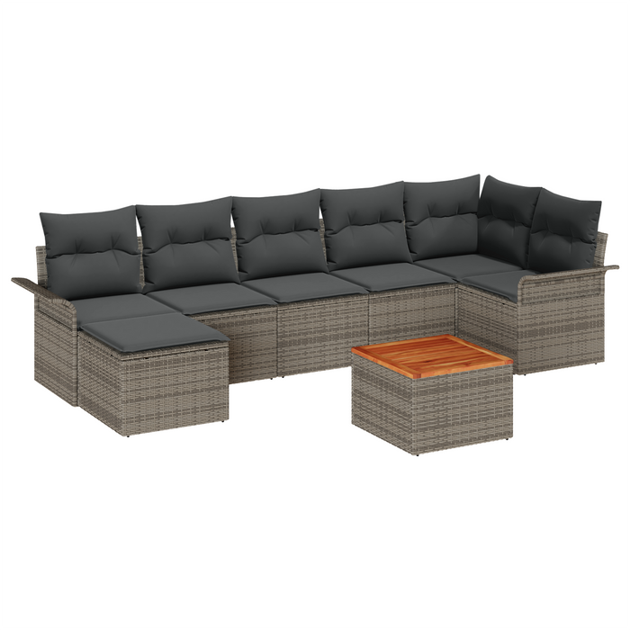 Set de Canapea Grădină 8 Piese cu Perne Gri Poly Rattan Acacia - WALTI WALTI