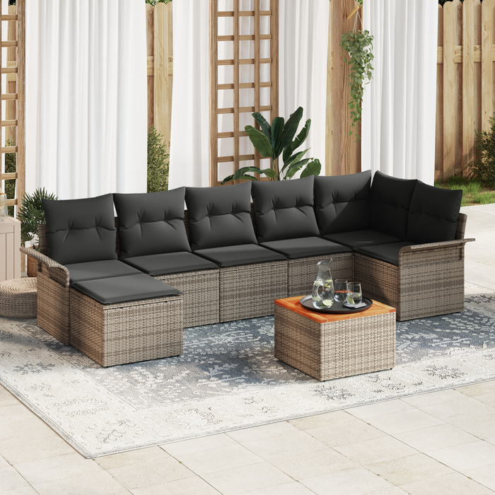 Set de Canapea Grădină 8 Piese cu Perne Gri Poly Rattan Acacia - WALTI WALTI