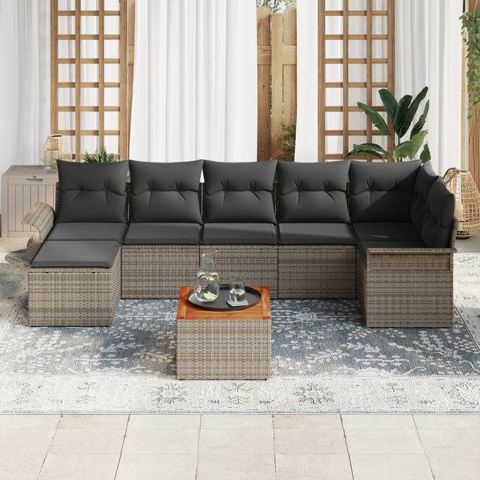 Set de Canapea Grădină 8 Piese cu Perne Gri Poly Rattan Acacia - WALTI WALTI