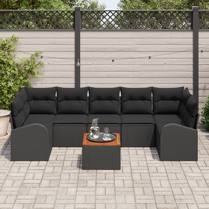 Set de Canapea de Grădină cu 8 Piese și Perne Negru Ratan Poli Acacia - WALTI WALTI