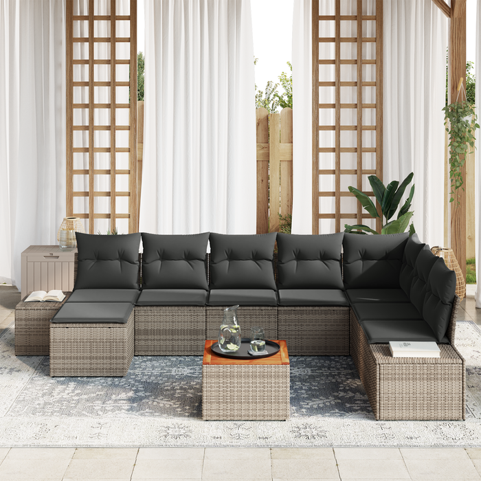 Set de Canapea de Grădină cu 9 Piese cu Pernă Gri din Ratan Acacia - WALTI WALTI