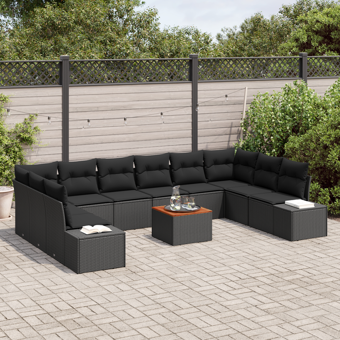Set de Sofa de 11 Piese pentru Grădină cu Perne Negru Poli Ratan Acacia - WALTI WALTI