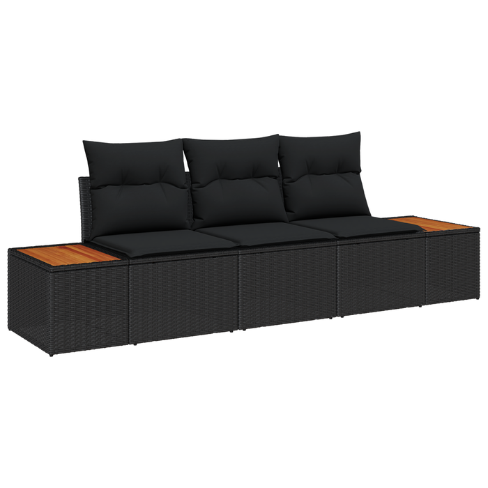 Set de Canapele pentru Grădină vidaXL de 3 Piese cu Pernițe Negru Poliratan Acacia - WALTI WALTI