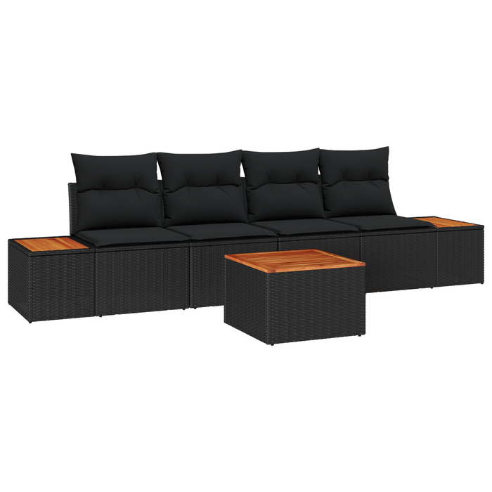 Set de canapea pentru grădină vidaXL de 5 piese cu perne negre din ratan poli acacia - WALTI WALTI