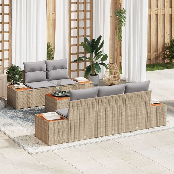 Set canapea grădină vidaXL 6 Piese cu Perne Bej Ratan Poli Acacia - WALTI WALTI