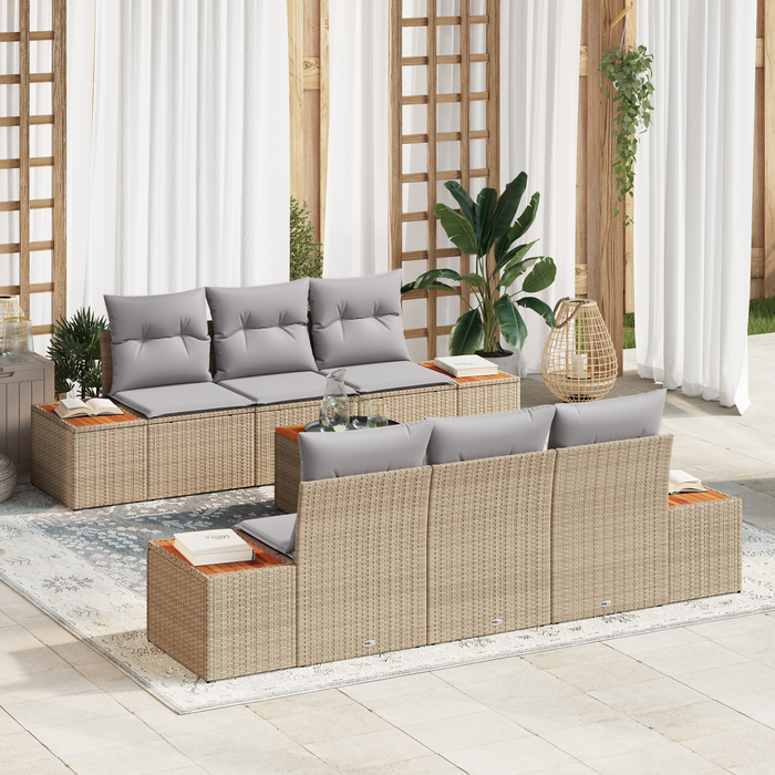Set canapea pentru grădină vidaXL cu 7 piese și perne Bej ratan acacia - WALTI WALTI