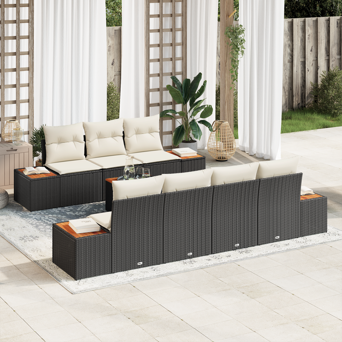 Set canapea de 8 piese pentru grădină cu perne Negru Rattan sintetic Acacia - WALTI WALTI