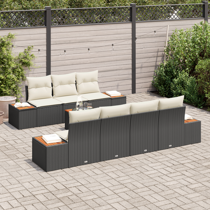 Set canapea de 8 piese pentru grădină cu perne Negru Rattan sintetic Acacia - WALTI WALTI