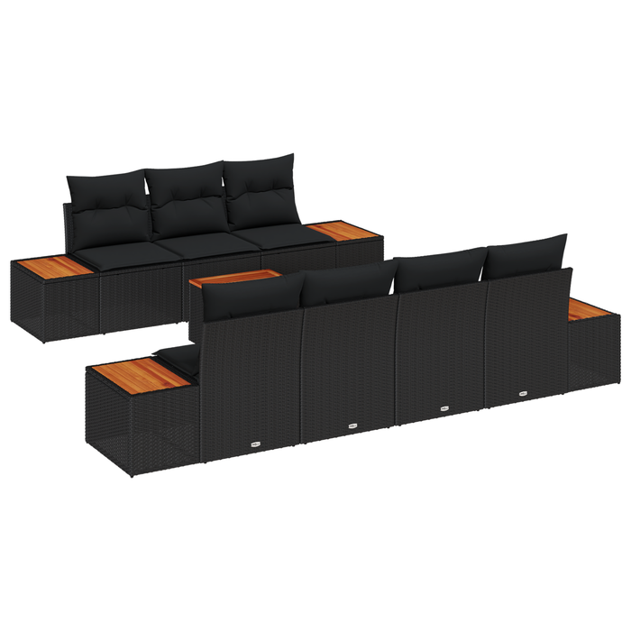 Set de Sofa pentru Grădină vidaXL de 8 Piese cu Perne Negre Ratan Polimeric Acacia - WALTI WALTI