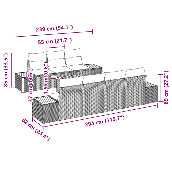 Set de Sofa pentru Grădină vidaXL de 8 Piese cu Perne Negre Ratan Polimeric Acacia - WALTI WALTI